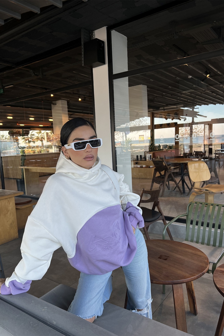 Lila Çift Renk Kapşonlu Sweat ATE3292 - EYYO