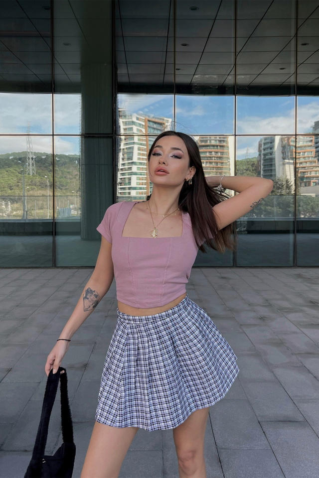 Lila Kare Yaka Crop Top ATE4365 - 5