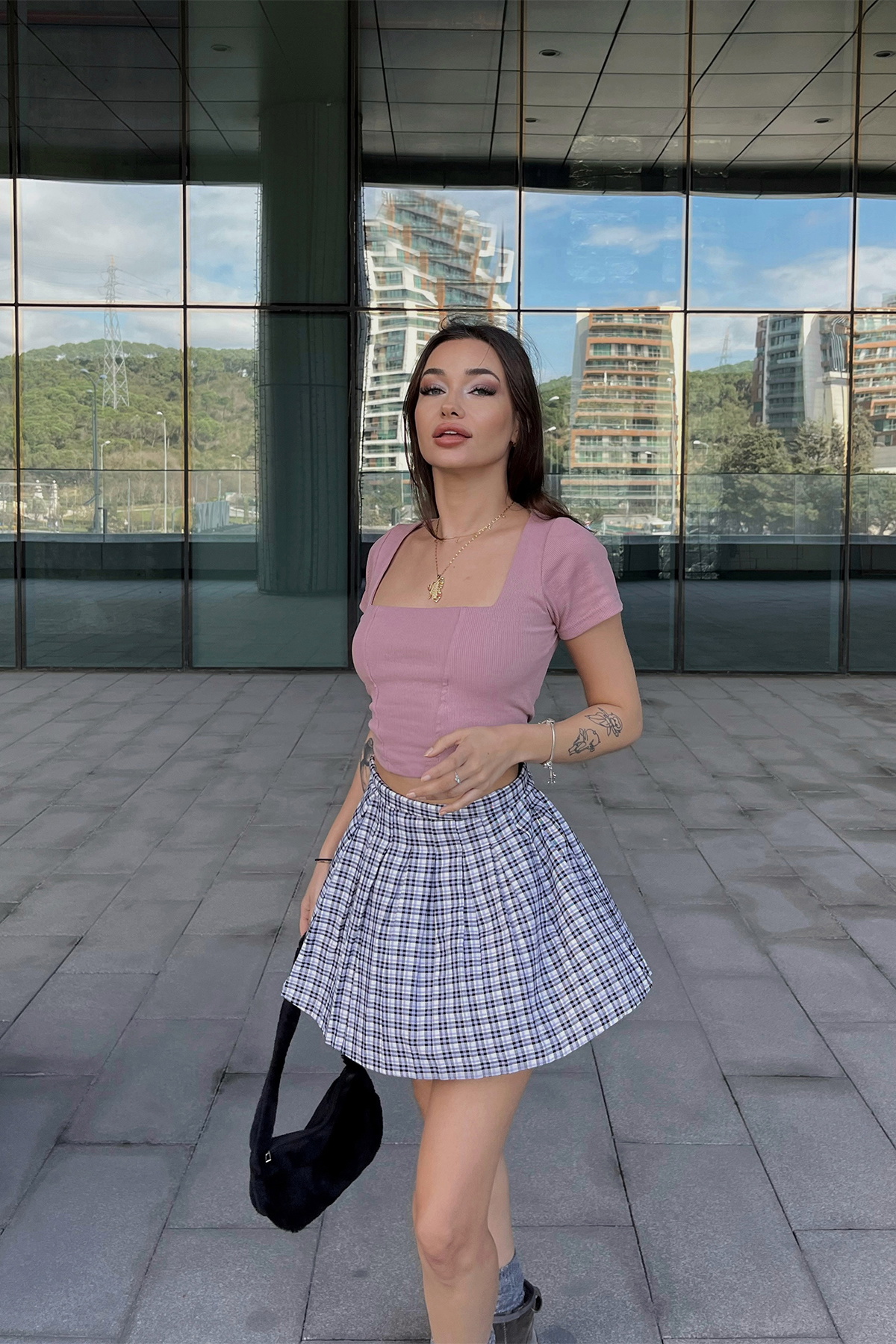 Lila Kare Yaka Crop Top ATE4365 - 3