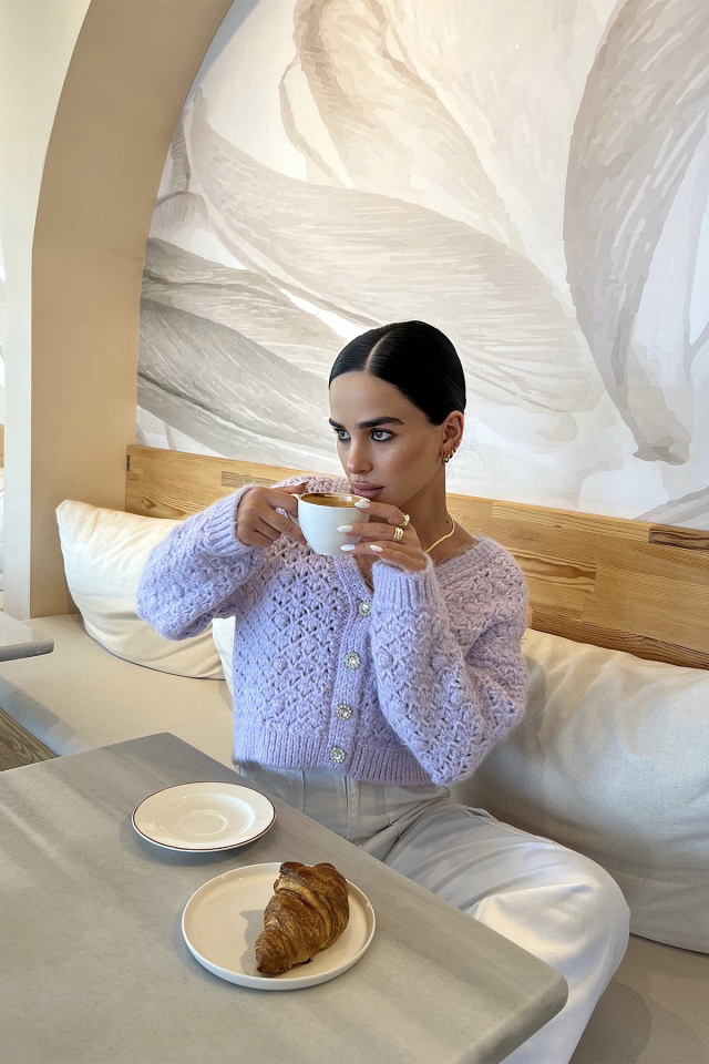 Lila Örme Önü Düğmeli Hırka ATE2126 - 1