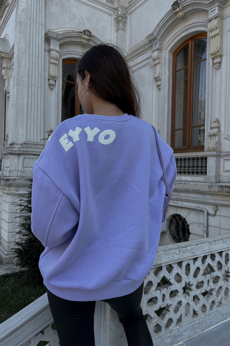 Lila Oversize Yazılı Sweat ATE3231 - EYYO