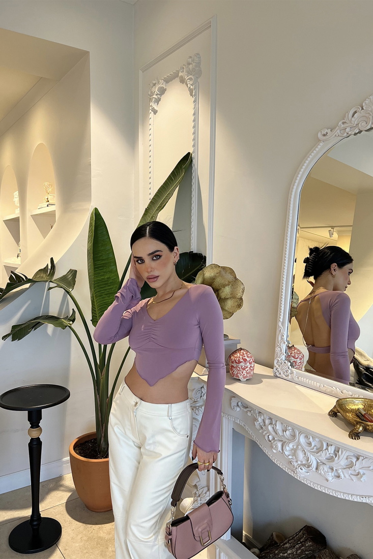 Lila Sırt Detay Crop Top ATE3880 - EYYO