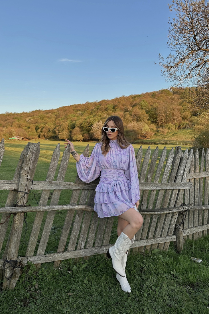 Lilac Back Detail Dress ATE5322 - EYYO