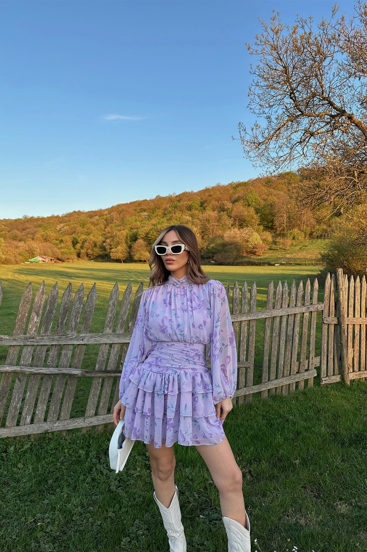 Lilac Back Detail Dress ATE5322 - EYYO