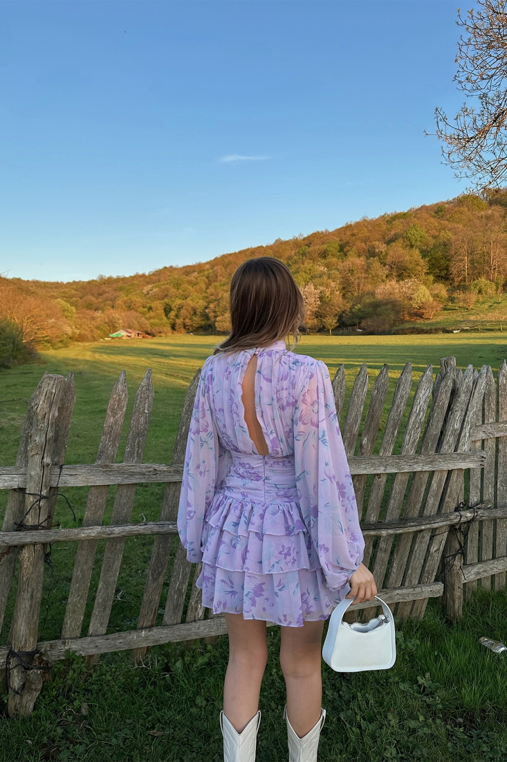 Lilac Back Detail Dress ATE5322 - EYYO