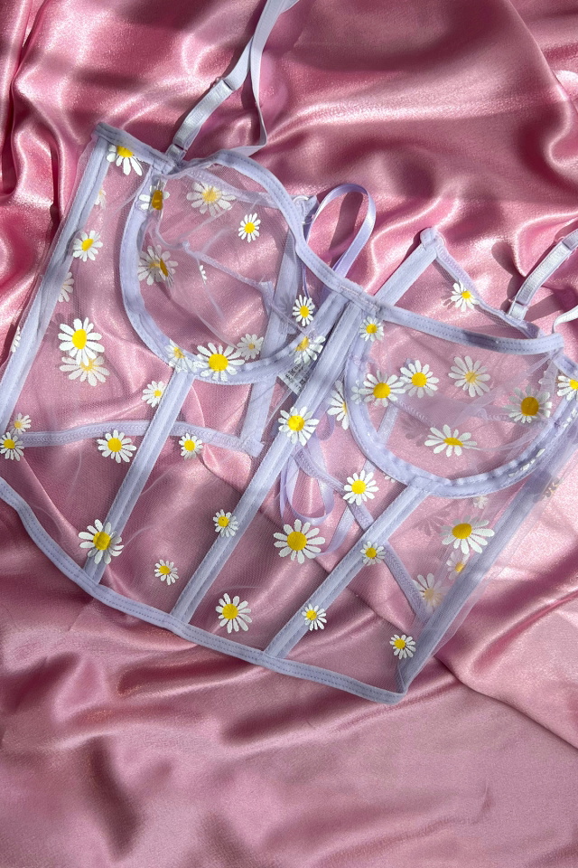 Lilac Daisy Pattern Corset ATE5169 