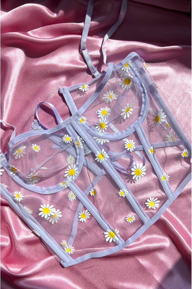 Lilac Daisy Pattern Corset ATE5169 - 2
