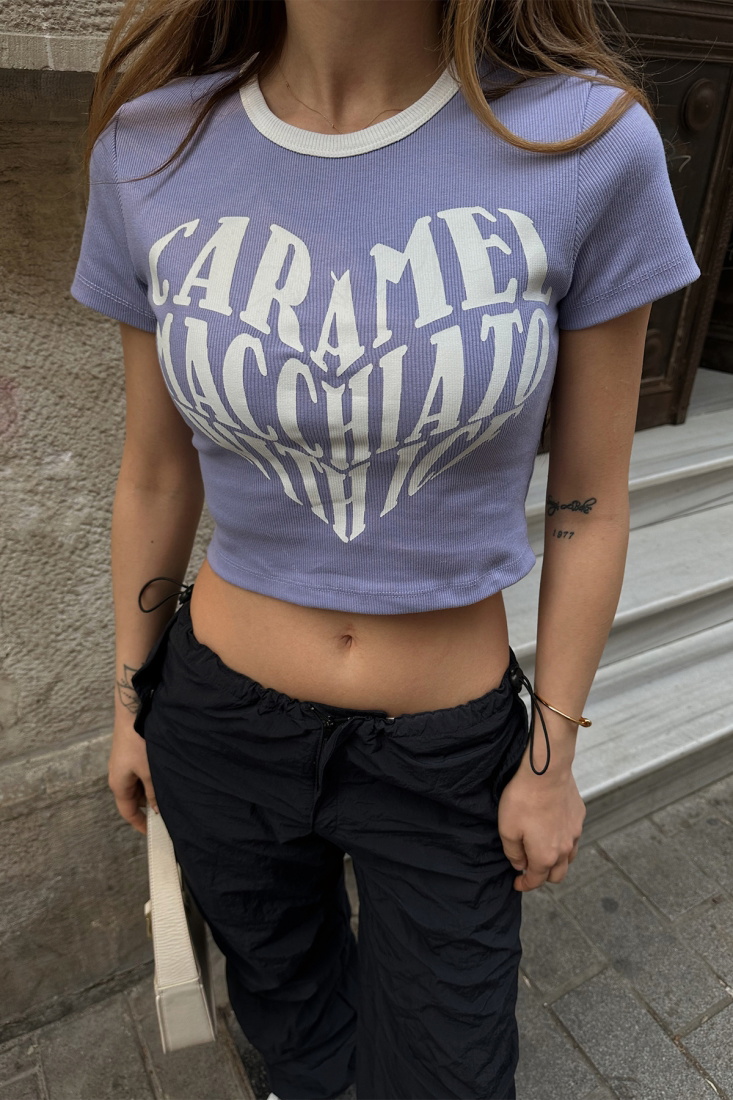 Lilac Front Written Crop Top ATE6541 - EYYO