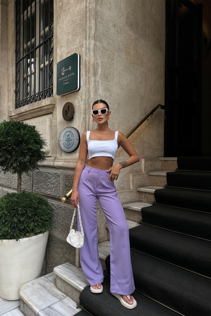 Lilac High Waist Pants ATE7109 - EYYO