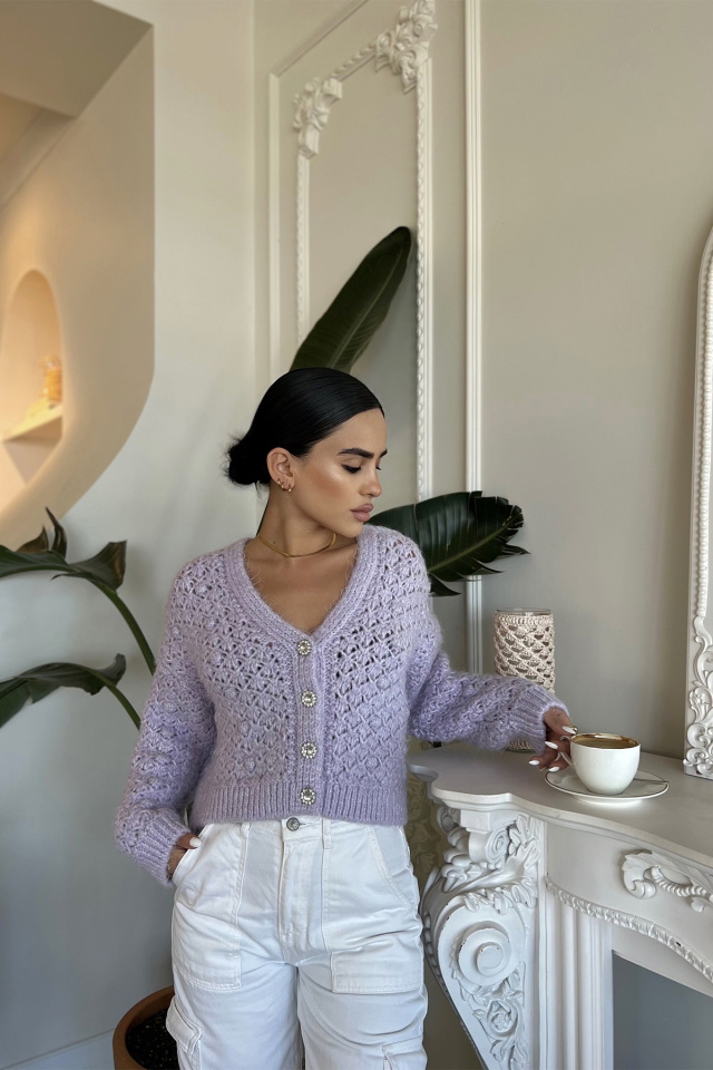 Lilac Knitting Buttoned Cardigan ATE2126 - 2