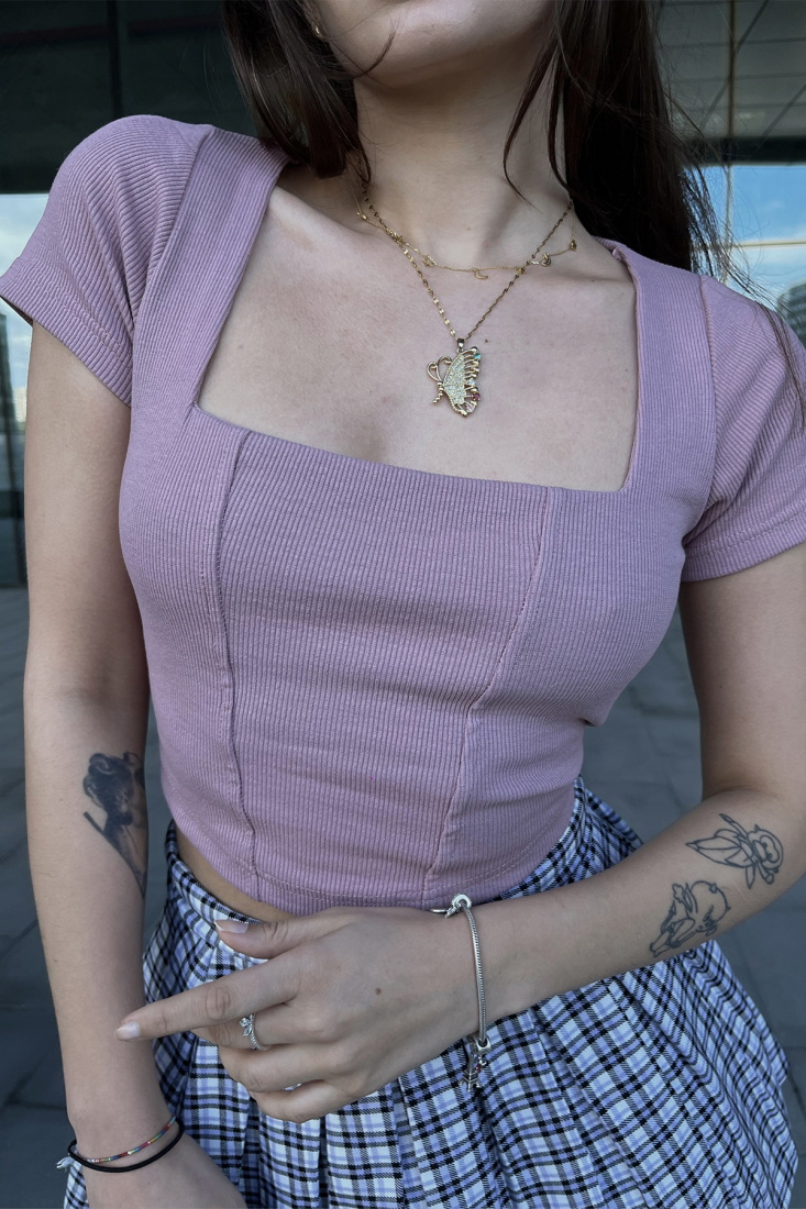 Lilac Square Collar Crop Top ATE4365 - EYYO