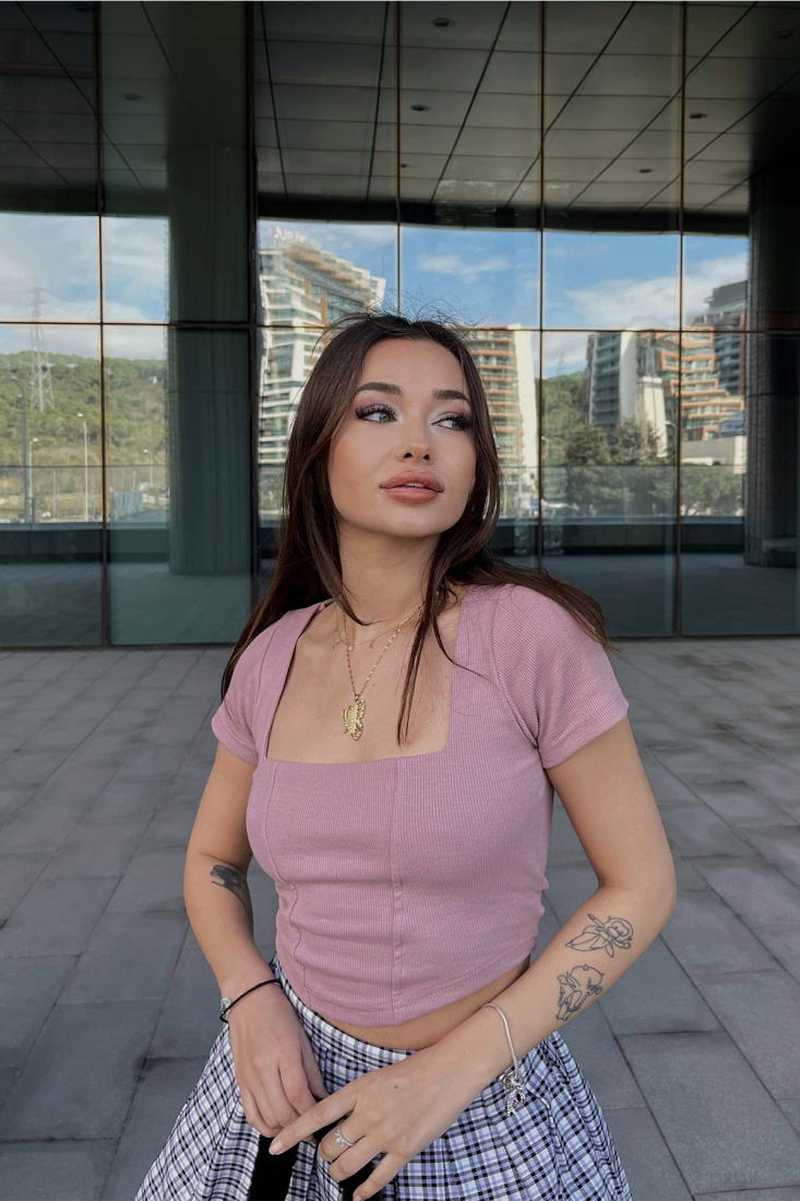 Lilac Square Collar Crop Top ATE4365 - EYYO