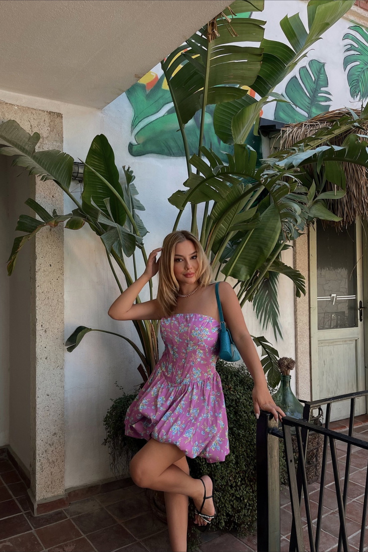 Lilac Floral Mini Dress ATE1636 - DEPPOT