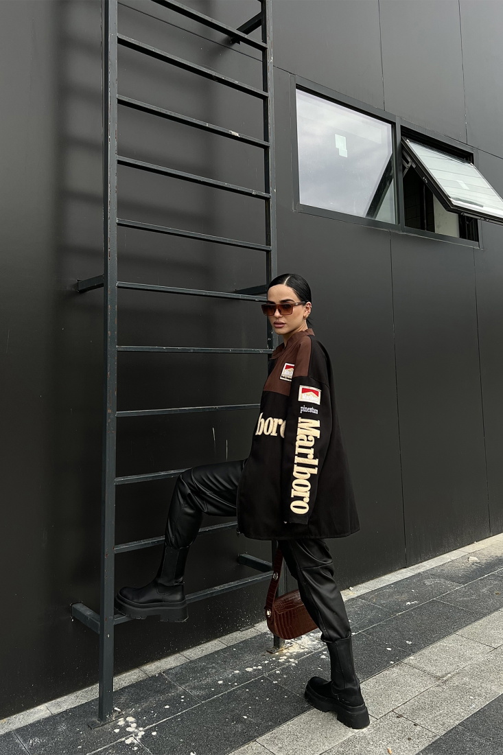 Kahverengi Nakış Detay Ceket ATE2069 - NOON