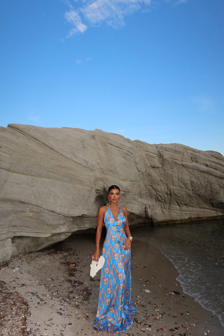 Mavi Louella Uzun Sırtı Açık Elbise ATE-1607 - EYYO