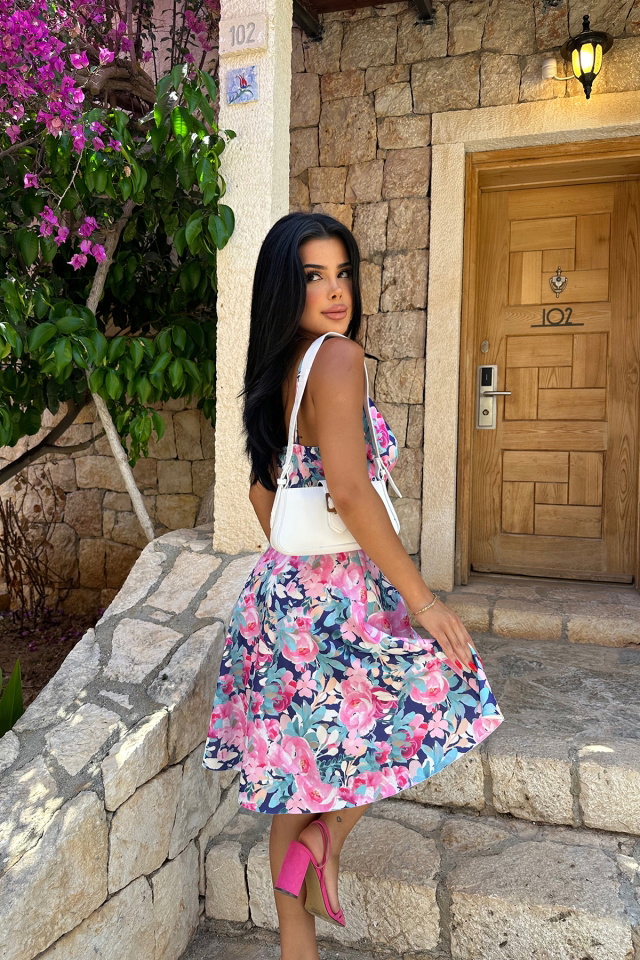 Mavi Askılı Mini Elbise ATE7666 - 5