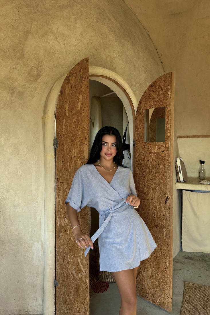 Mavi Melin Keten Elbise ATE-1216 - EYYO