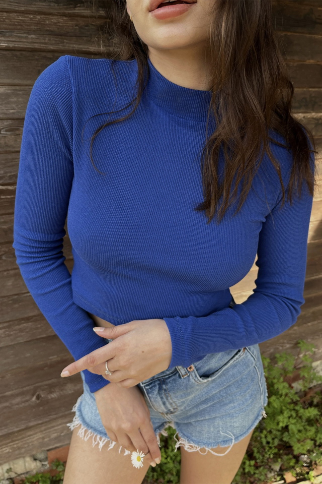 Mavi Baskılı Crop Top ATE4608 - 2