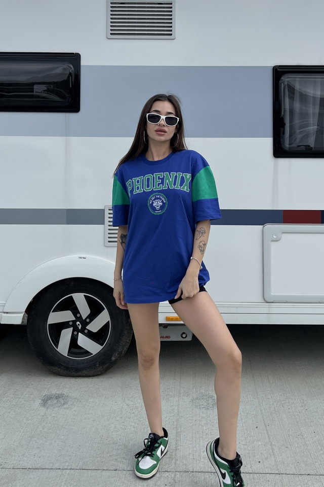 Mavi Baskılı Oversize Tişört ATE6679 - 3