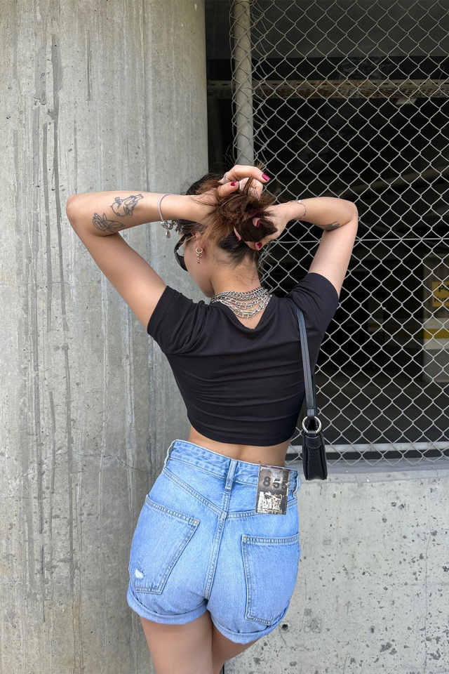 Mavi Cep Detay Jean Şort ATE7166 - 4