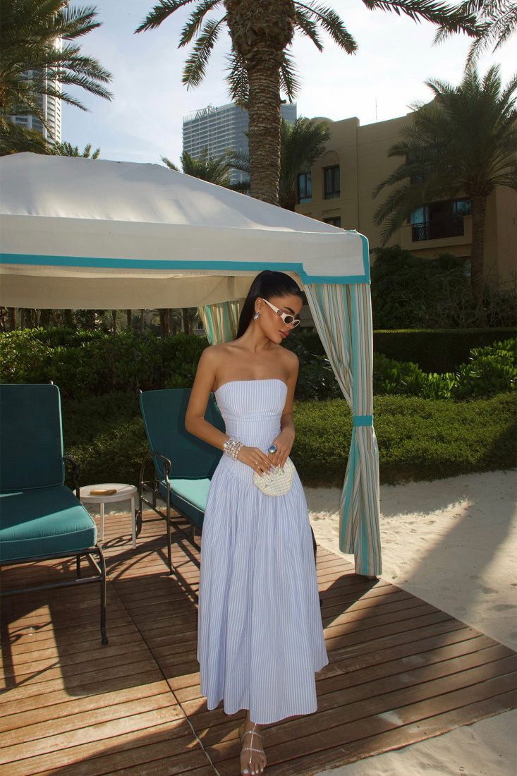 Mavi Bonnieh Çizgili Elbise ATE-4752 - EYYO