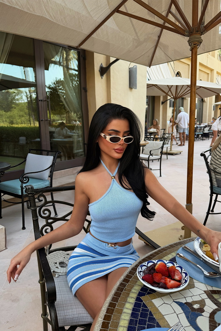 Mavi Çizgili Mini Etek Takım ATE-4944 - EYYO