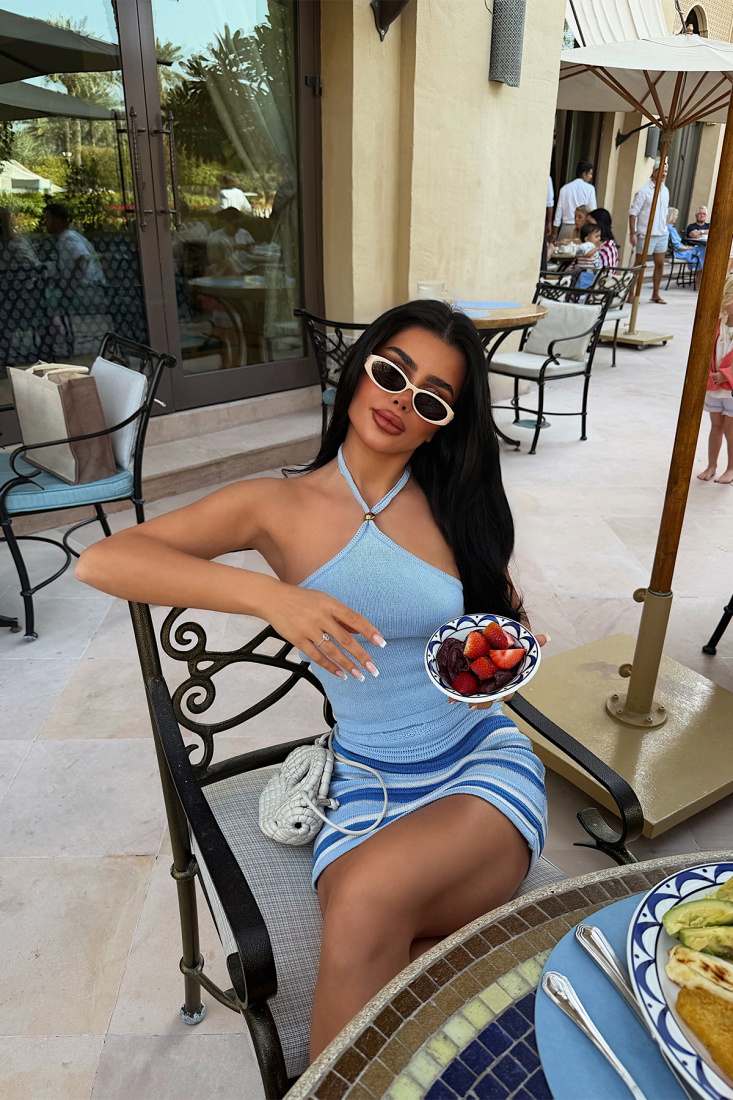 Mavi Çizgili Mini Etek Takım ATE-4944 - EYYO