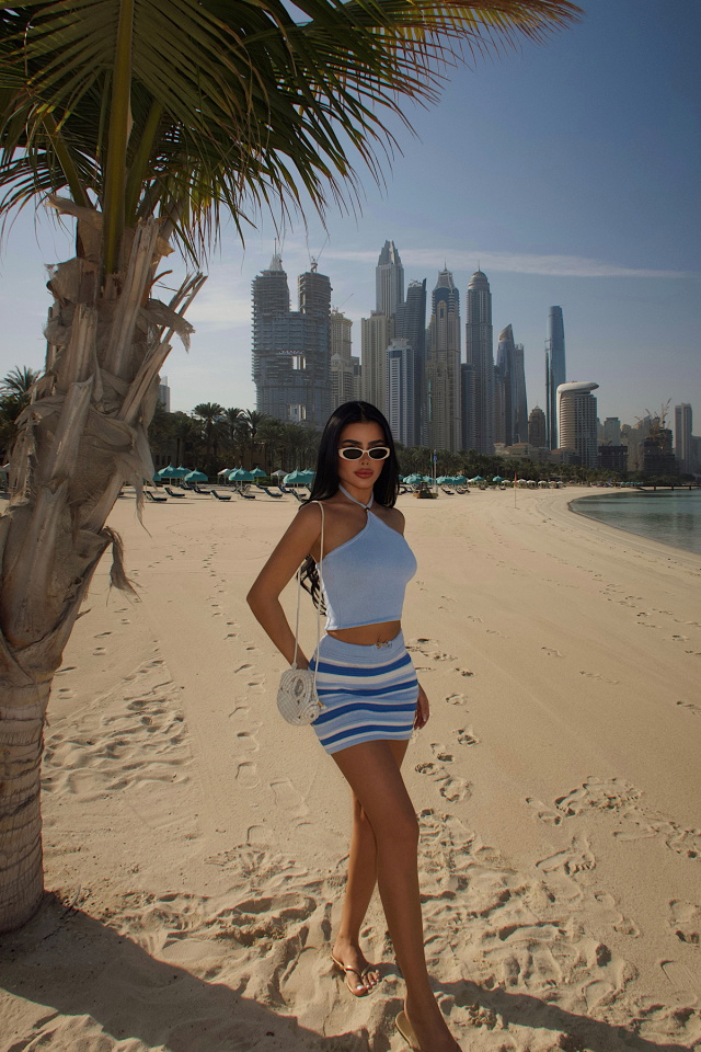 Mavi Çizgili Mini Etek Takım ATE-4944 - 3