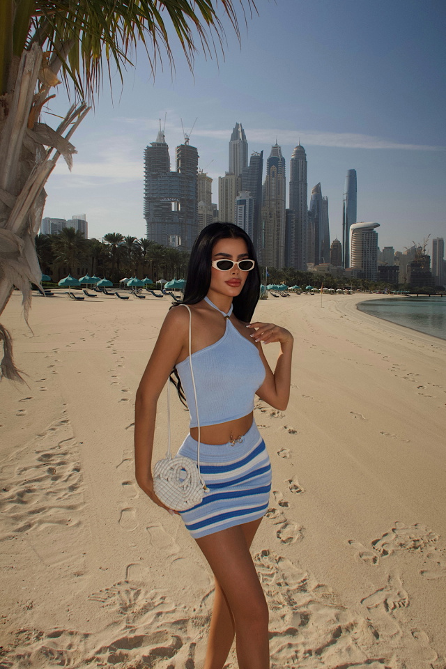 Mavi Çizgili Mini Etek Takım ATE-4944 - 4