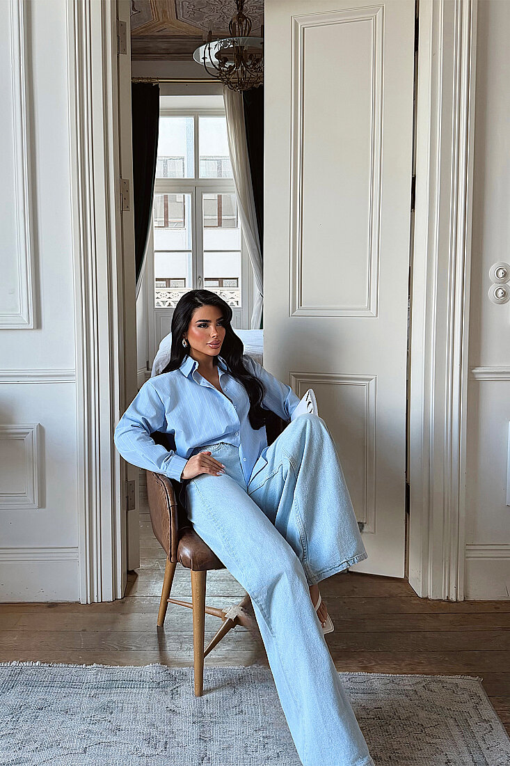 Mavi Çizgili Önü Düğmeli Gömlek ATE-5027 - EYYO