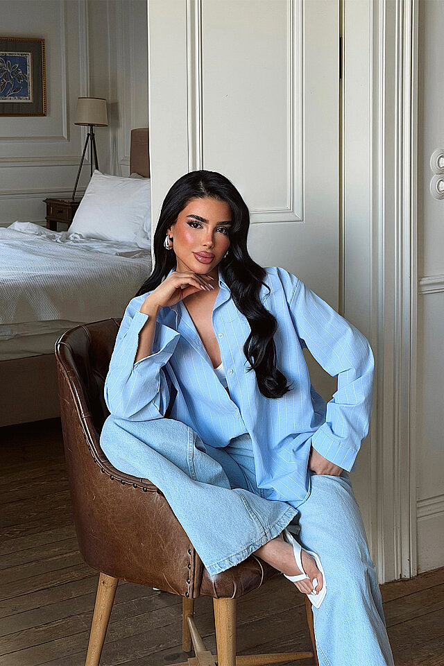 Mavi Çizgili Önü Düğmeli Gömlek ATE-5027 - 4