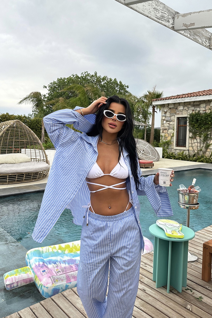 Mavi Zoe Çizgili Takım ATE-1009 - EYYO