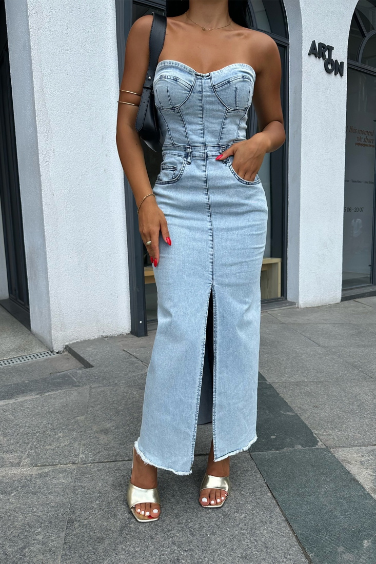 Mavi Denim Straplez Uzun Elbise ATE7544 - EYYO