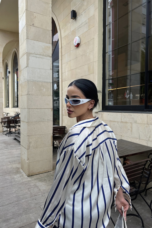 Mavi Dikey Çizgili Gömlek ATE3542 - 5