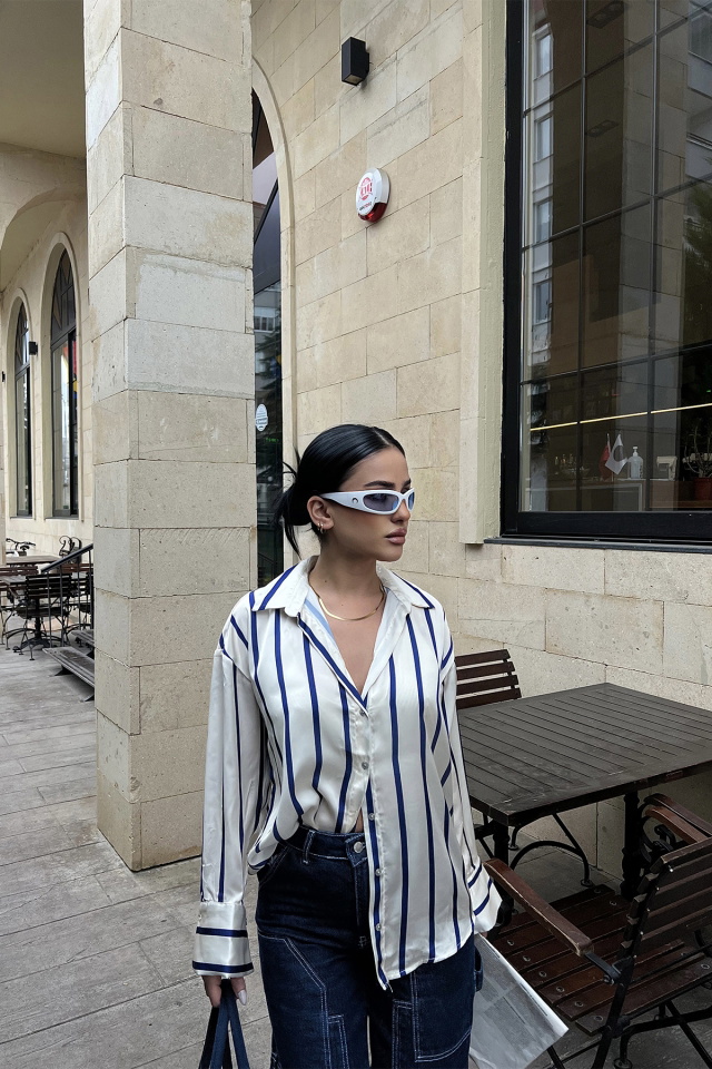 Mavi Dikey Çizgili Gömlek ATE3542 - 1