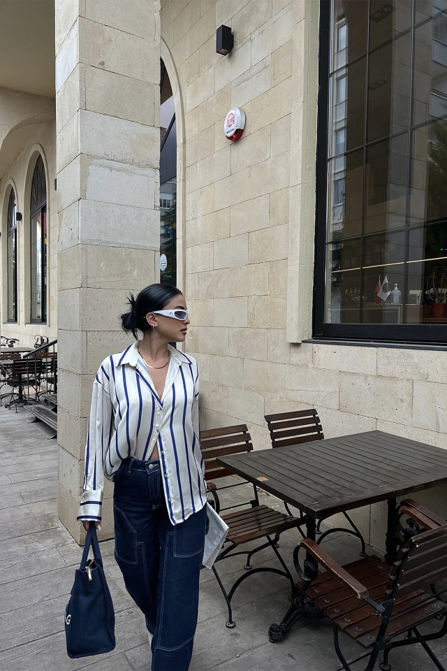 Mavi Dikey Çizgili Gömlek ATE3542 - 6