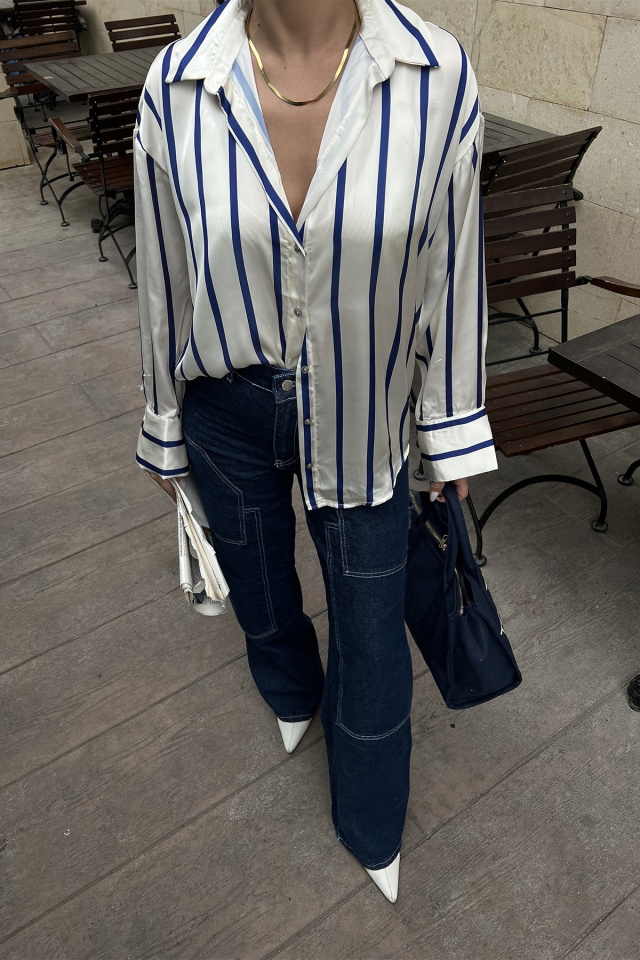 Mavi Dikey Çizgili Gömlek ATE3542 - 2