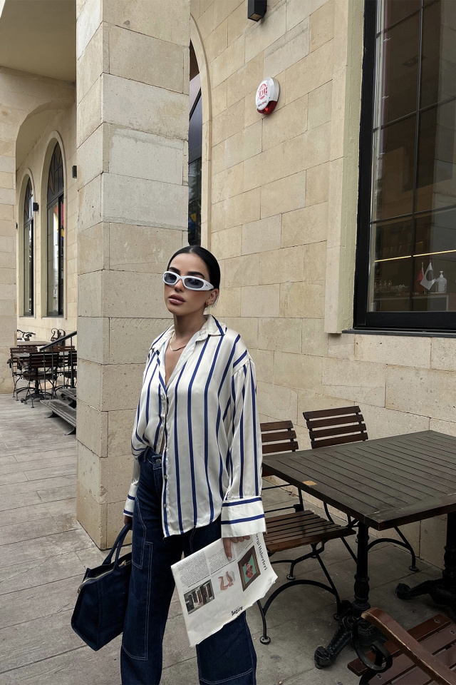 Mavi Dikey Çizgili Gömlek ATE3542 - 4