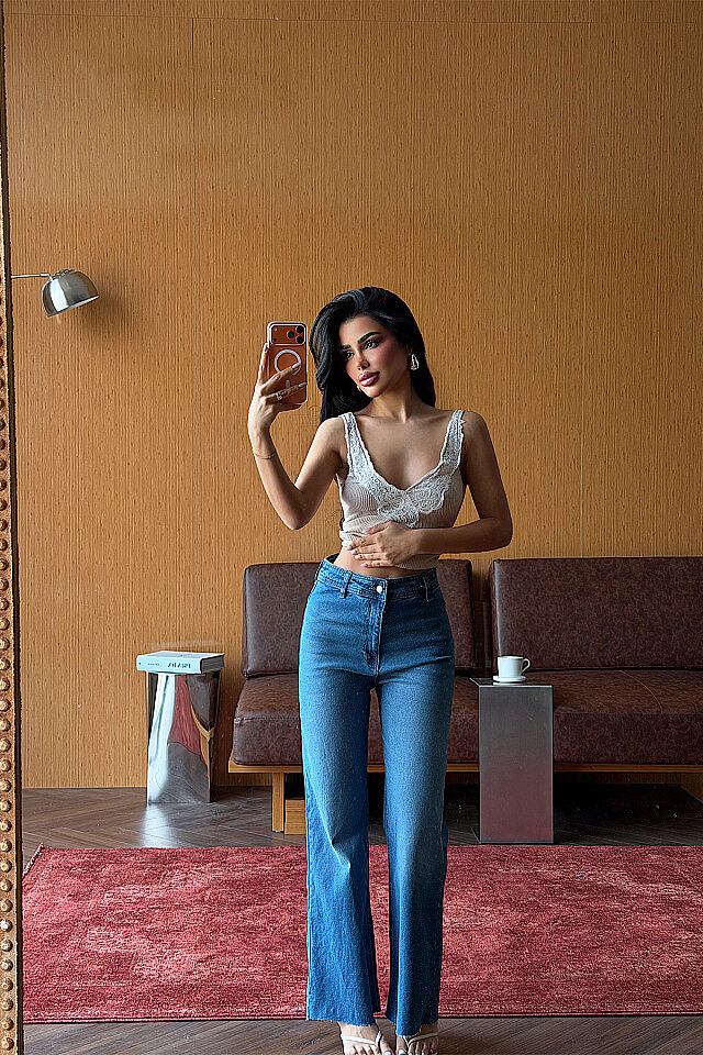 Mavi Düğme Detay Yüksek Bel Jean ATE-5324 