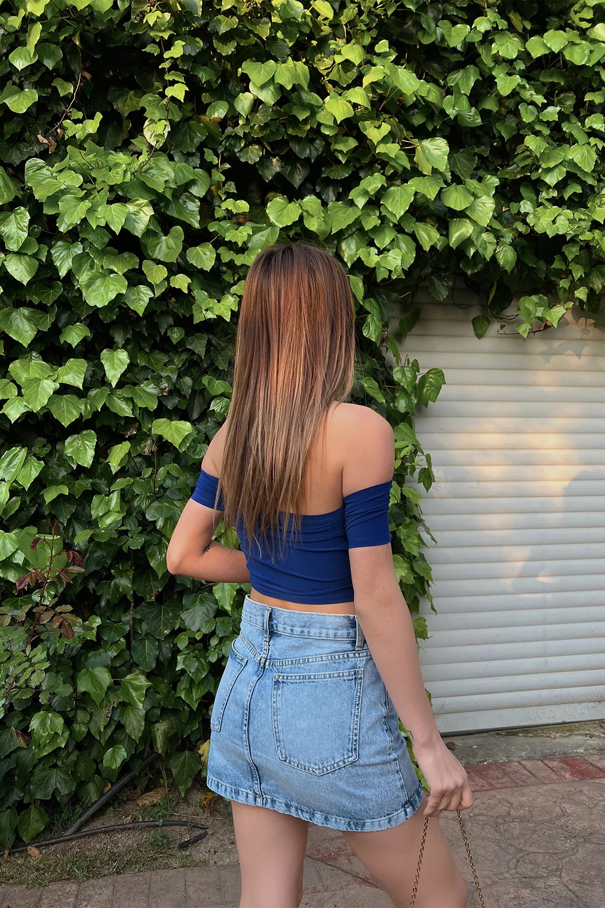 Mavi Düşük Kol Crop Top - 3