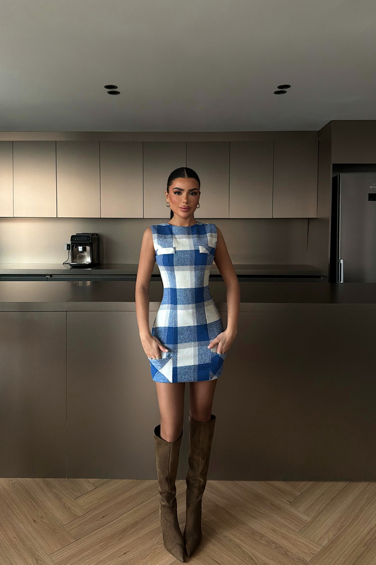 Mavi Vera Ekose Elbise ATE-4389 - EYYO