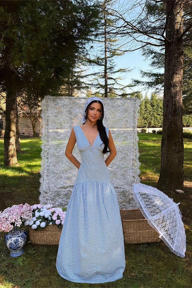 Mavi Plaid Elbise ATE-4932 - 1