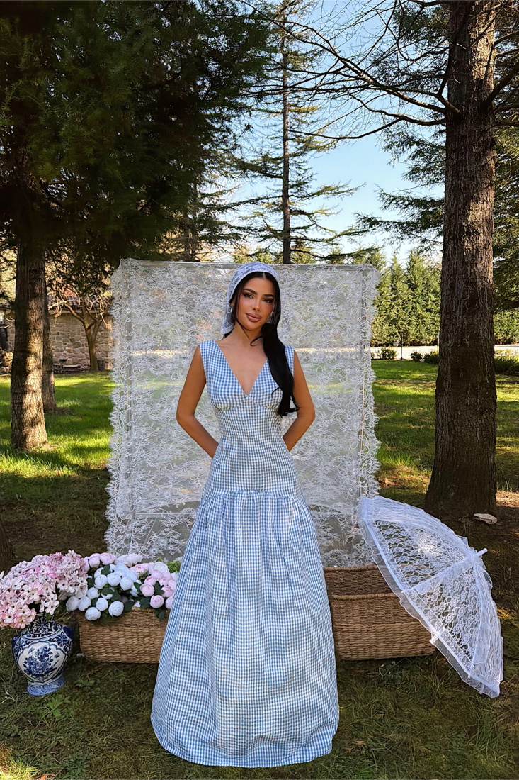 Mavi Plaid Elbise ATE-4932 - EYYO