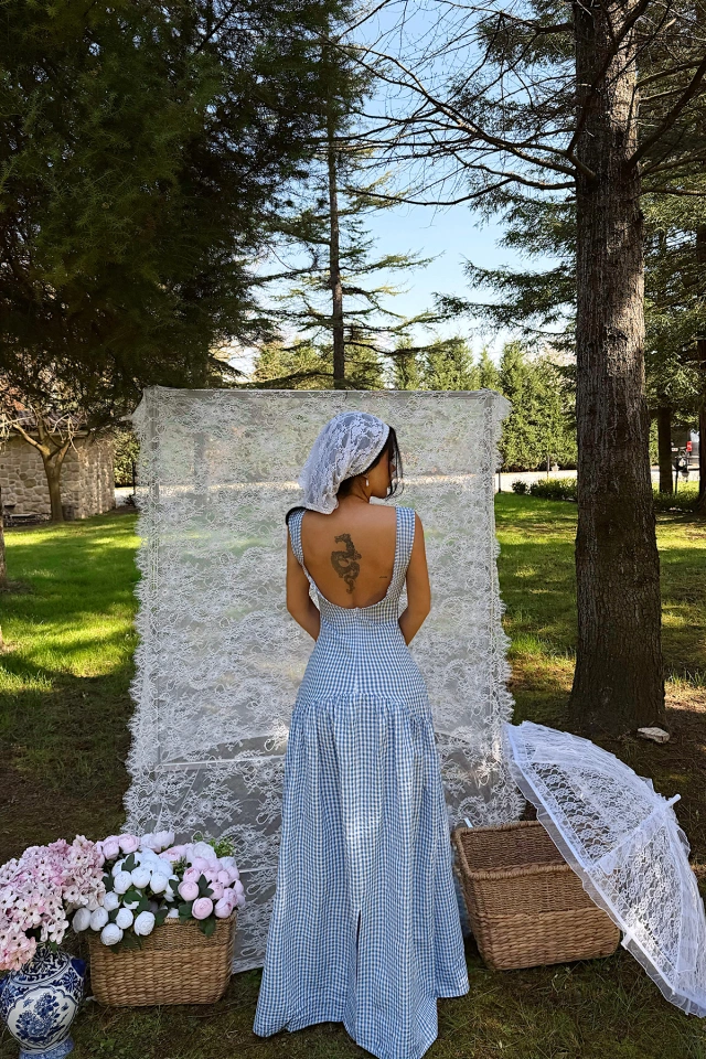 Mavi Plaid Elbise ATE-4932 - 5