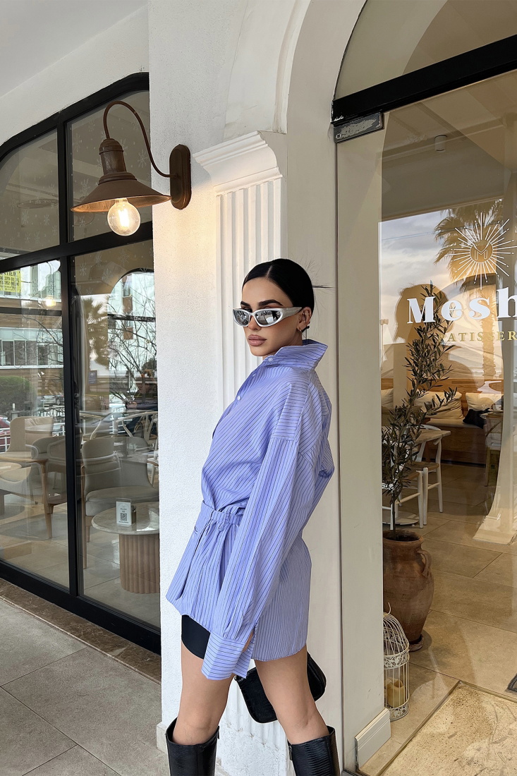 Mavi Gömlek Yaka Mini Elbise ATE3884 - EYYO