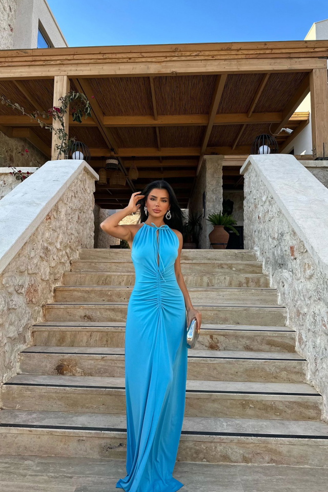 Mavi ALBERTİNA DEKOLTE UZUN ELBİSE ATE-0991 