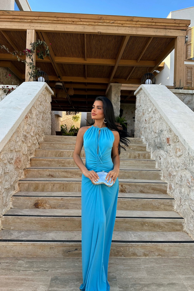 Mavi ALBERTİNA DEKOLTE UZUN ELBİSE ATE-0991 - 5