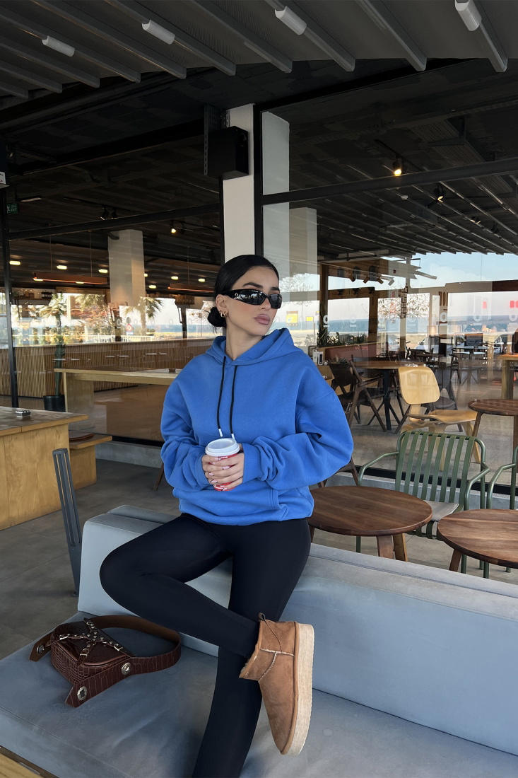 Mavi Kapşonlu Oversize Sweat ATE3308 - EYYO