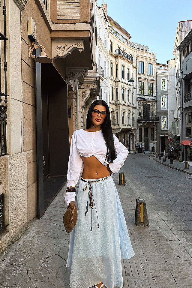 Mavi Kemer Detay Etek -