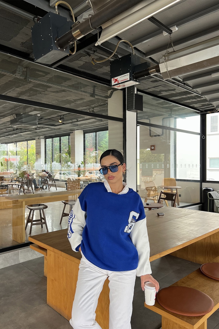 Mavi Kolu Baskılı Oversize Sweat ATE2518 - EYYO